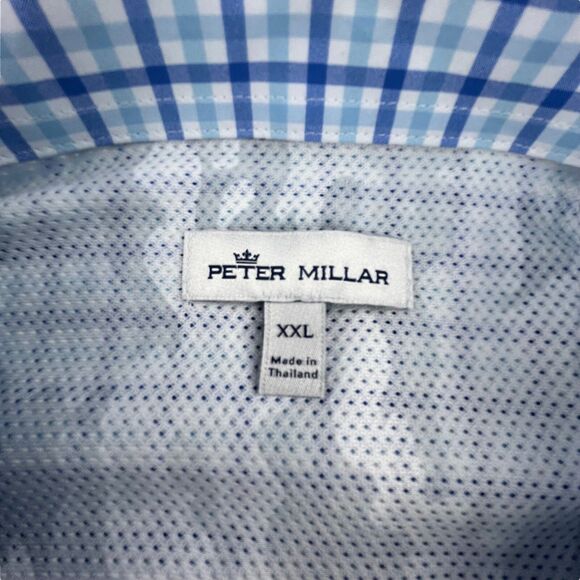 Peter Millar Performance Shirt XXL Blue Check Roll Tab Seaside Plaid Vented NWT - Picture 6 of 14